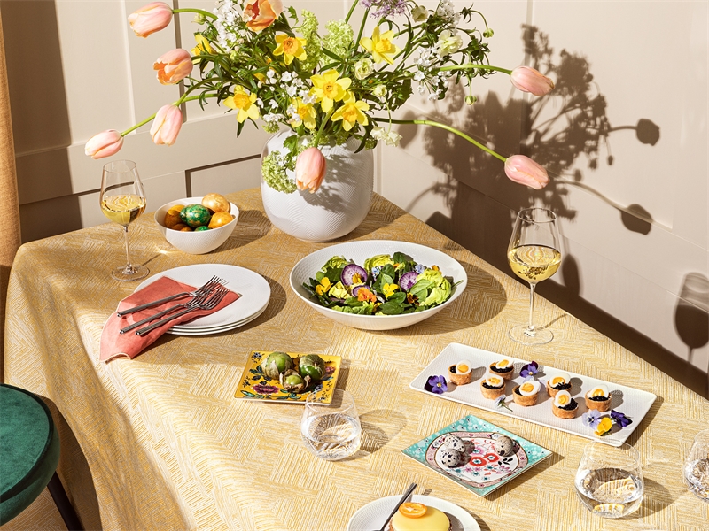 Easter table with white tableware