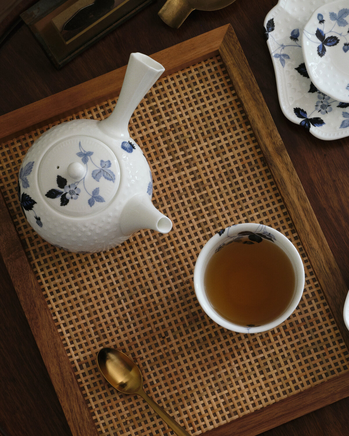 Wild Strawberry Inky Blue Teapot and Cup