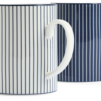 GIO Mugs Pinstripe White & Blue, Set of 2