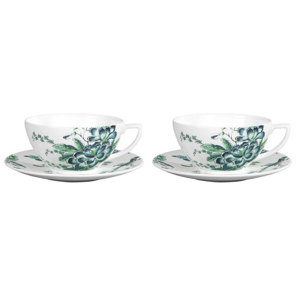 Jasper Conran Chinoiserie White Set of 2 Teacup & Saucer Boxed