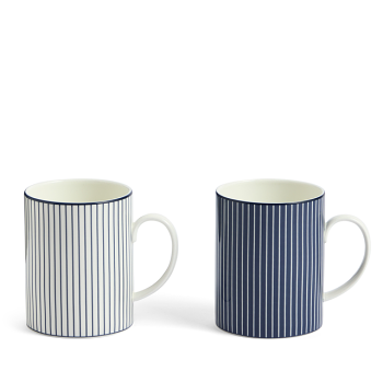 GIO Mugs Pinstripe White & Blue, Set of 2