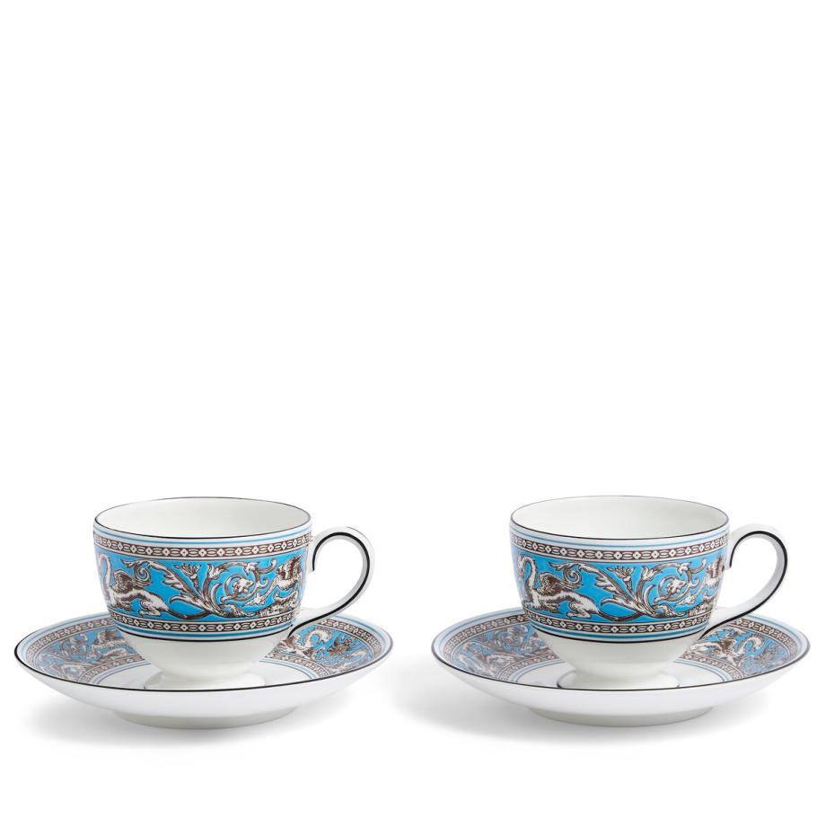 Florentine Turquoise Teacup & Saucer Set of 2